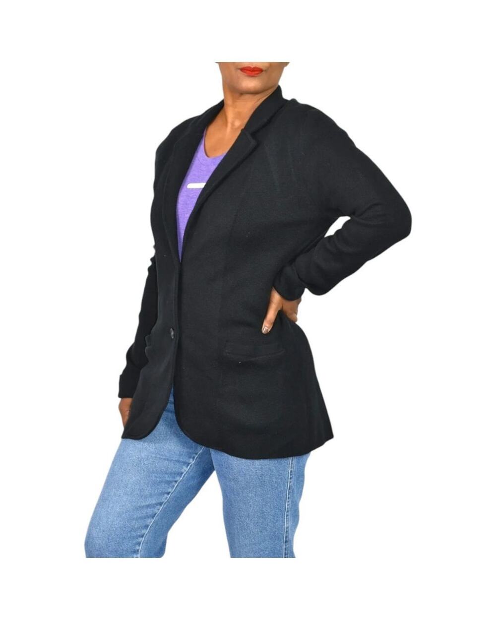 J Crew Factory Womens Sweater Blazer Size XS Navy Blue 100% Cotton Knit G9309